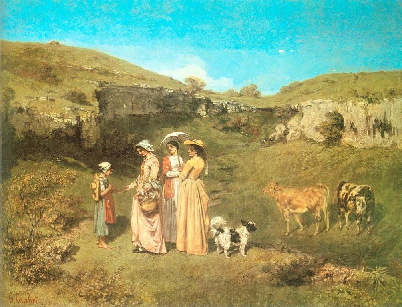 Courbet, Gustave The Young Ladies of the Village oil painting picture